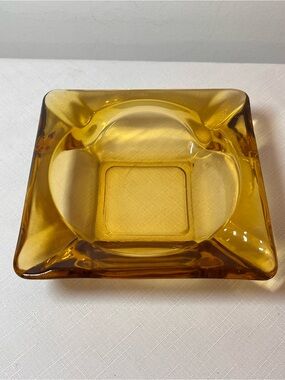 Amber glass vintage square ashtray, MCM.